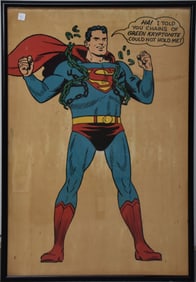 Vntage Superman poster from 1966, featuring Superman breaking free from green kryptonite chains,
