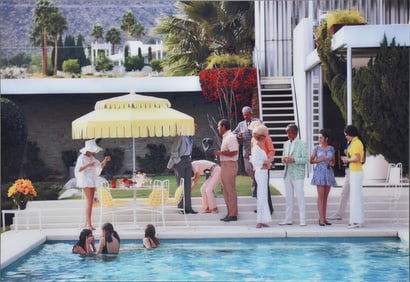 Slim Aarons (American, 1916-2006) Print - Poolside Gossip. mounted behind Acrylic, good condition.