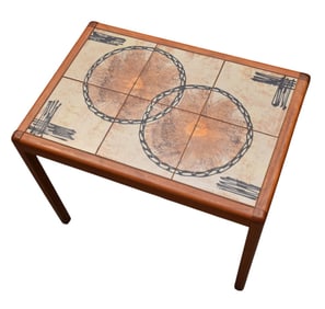 Mid Century Danish Style Teak Tile Top Table. Tile Signed illegibly?