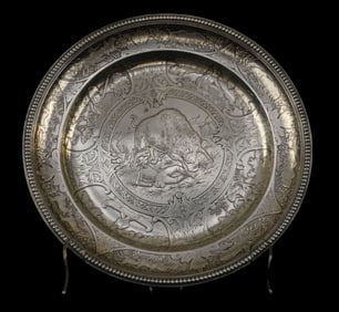 A Rare 1880s Tiffany & Co Sterling Native American Motif Charger - c. 1880s. A rare Tiffany & Co