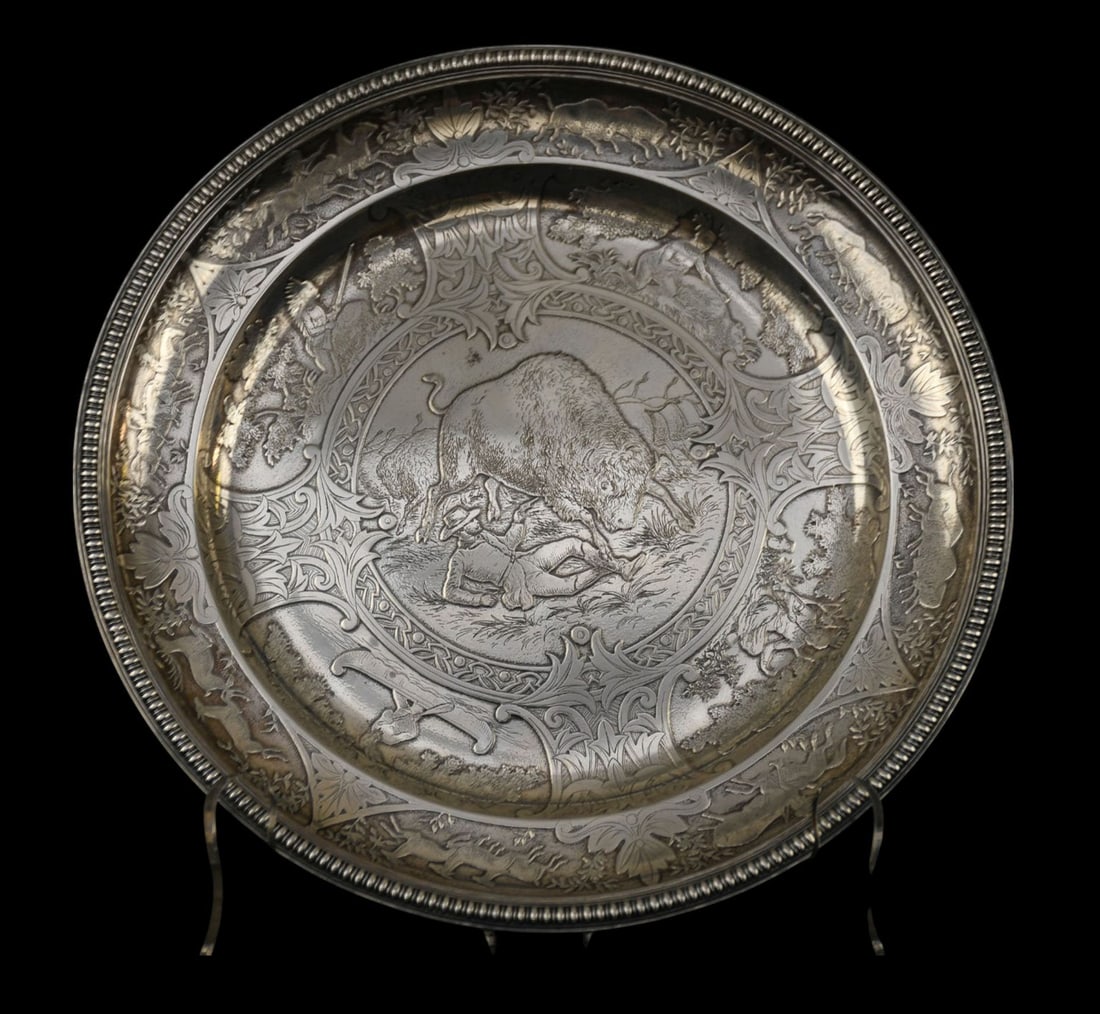 A Rare 1880s Tiffany & Co Sterling Native American Motif Charger - c. 1880s. A rare Tiffany & Co