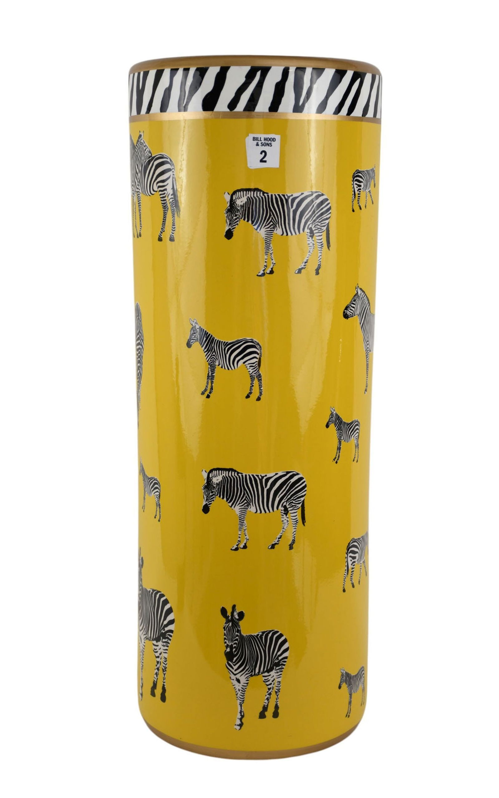 Hozuso Ceramic Umbrella Stand, Painted Zebras Surround on Yellow Background, 24"h x 9"dia (1 of 7)