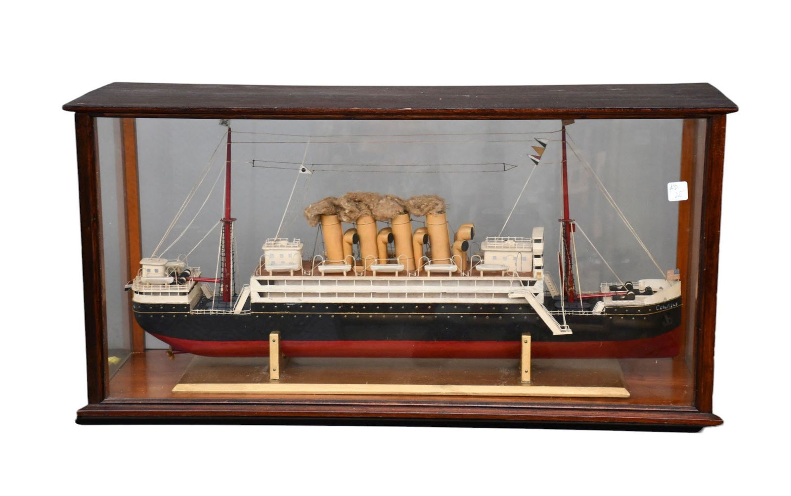 Antique Ship's Model, 4 Steam Stacks, 2 Masts in Custom Case, Case 17"h x 36"w (1 of 7)