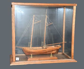 Ship Model Double Mast Sailboat Model in Custom Case, 22"h x 13"d x 23"w