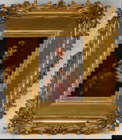 Beautiful 19th C. Fancy Gilded Frame with Hand Painted Gypsy Girl, Signed on Verso, 12"h x 10"w