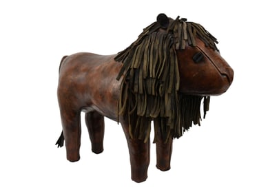 Vintage Abercrombie Leather Lion Footstool, 17"h x 23"w (great condition)