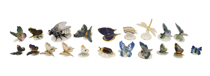 Collection of Mostly German Porcelains, Butterflies & One Covered Box