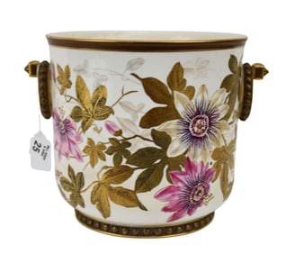 Antique English Jardiniere, 8"h x 8 1/4"d (cracks on interior bottom do not show through)