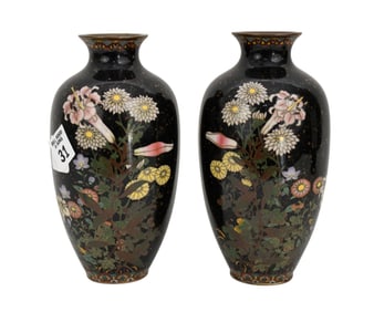 Japanese Cloisonne Vase with lilies and other flowers, H. 7 ½