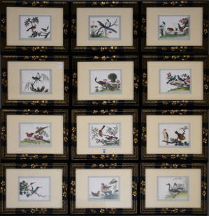 A Collection of Twelve Chinese Paintings on Silk 20th Century Each depicting various bird species,: A Collection of Twelve Chinese Paintings on Silk 20th Century Each depicting various bird species, including pheasants, peacocks, ducks, quails, various others. H. 4&rdquo; X W. 6 &frac14;&rdquo; imag