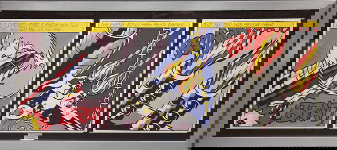 After ROY LICHTENSTEIN (American, 1923-1997), "As I Opened Fire -1966, three color offset: After ROY LICHTENSTEIN (American, 1923-1997), "As I Opened Fire -1966, three color offset lithographs, Printing for the Stedelijk Museum Amsterdam (SMA) right side poster also right poster is hand sig