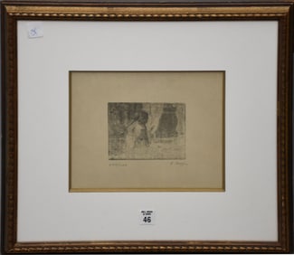 Edward Hopper (1882 - 1967) Etching - Interior Scene. Impression size 4 x 5 inches. Sight size 8 x