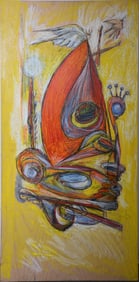 Alfonso Rendon aka Mas Plata. (20th/21st c. Panama/Miami) oil stick on wood, contemporary abstract