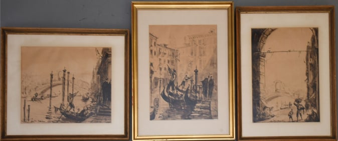 Andre Maire (French 1898-1985) 3 Watercolor Venetian Scenes. each sight size 11 x 14-1/4 inches.
