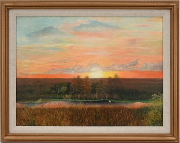 Michael Hodowal (American, born 1959). An original oil painting on Canvas. "Everglades Sunset" a
