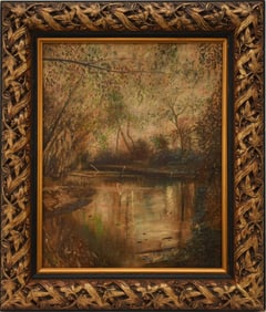 Michael Hodowal (American, born 1959) Oil on canvas, Landscape Pond Scene, painting is 15 x 12