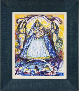 Zaida DEL RIO (1954) Cuban Oil on Artist Board signed and dated. Abstract painting, size 14 x 11: Zaida DEL RIO (1954) Cuban Oil on Artist Board signed and dated. Abstract painting, size 14 x 11 inches, overall frame size 20 x 17 inches