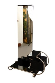 Art Deco Style Black Lacquer, Metal and Mirrored Curved Vanity, 20th Century, Containing a mirrored