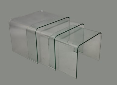 Nest (3) of Contemporary Glass Beveled Waterfall Side Tables, 20th Century, H. 16?? X W.