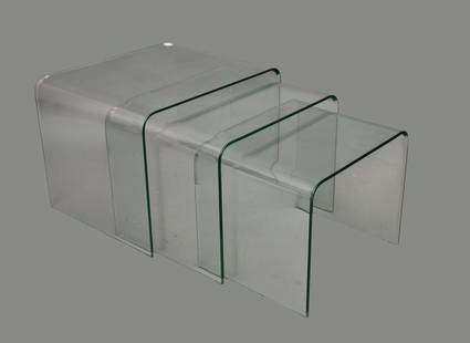 Nest (3) of Contemporary Glass Beveled Waterfall Side Tables, 20th Century, H. 16?? X W.: Nest (3) of Contemporary Glass Beveled Waterfall Side Tables, 20th Century, H. 16&rdquo; X W. 21&rdquo; ***If this item is not picked up by the Friday following the auction, it will be moved to offsit