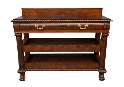 Maitland Smith Mahogany Server With tessellated marble top, Single Drawer over 2 Pull Out open