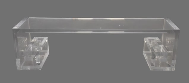 Contemporary Lucite Console Table, 20th Century, The rectangular top over Greek key supports, No