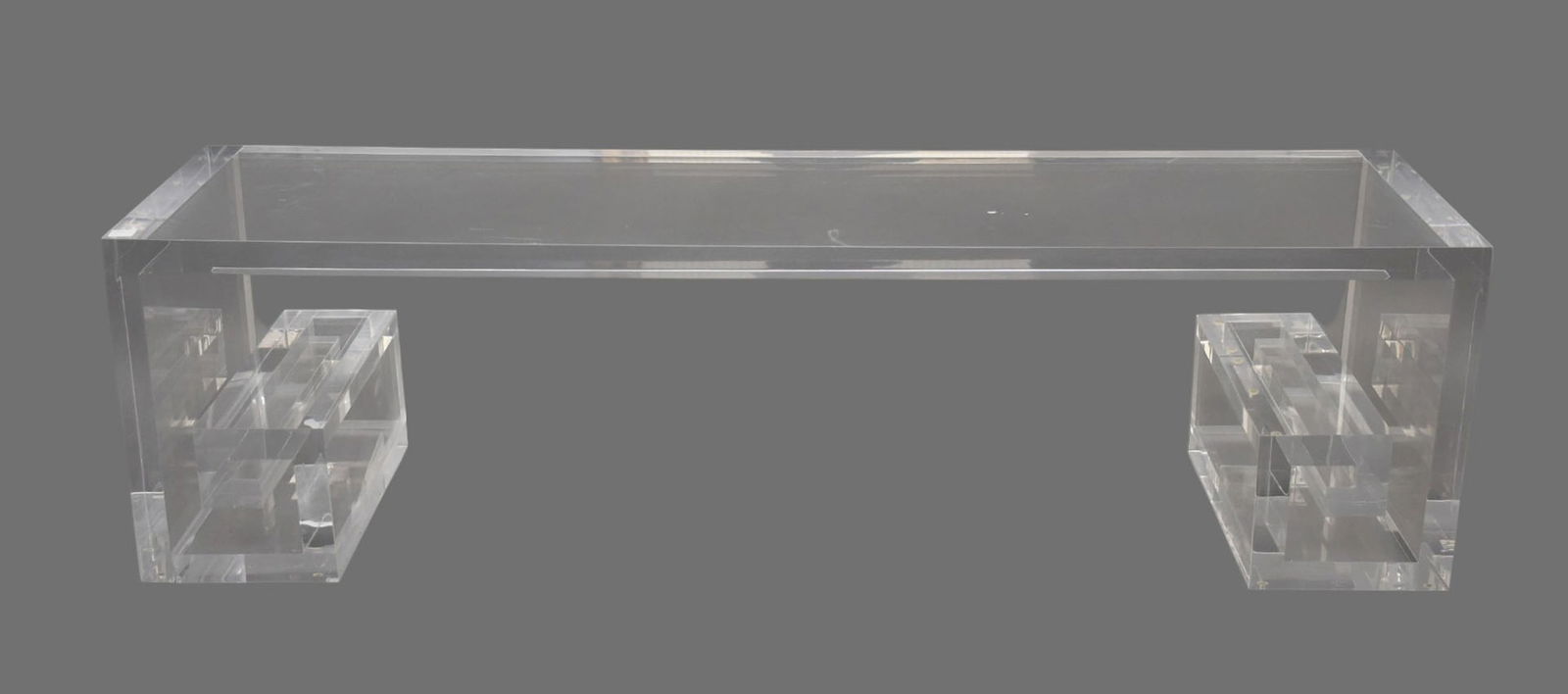 Contemporary Lucite Console Table, 20th Century, The rectangular top over Greek key supports, No (1 of 5)