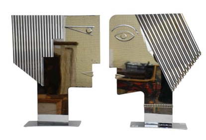 Pair Deco style Flat Profile Sculptures attributed to: Franz Hagenauer stainless steel / chrome