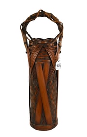Japanese Large antique bamboo basket of elongated form, Various weaving techniques incorporated,