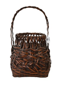 Japanese, A twined basket with handle, various weaving techniques, No apparent signature, H. 17