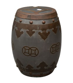 Asian Motif Mixed Metal Garden Seat, 18"h x 10"dia