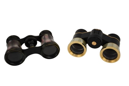 2 Pairs Binoculars, Bushnell with Mother of Pearl and Vintage Paris, Both in Cases, 3"h x 5"w
