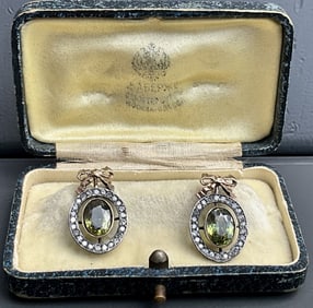 GIA Russian gold 4. carat Demantoid, Garnet and diamond earrings