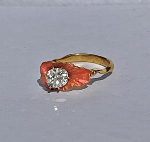 Russian Antique Gold Enamel 1.24 Carat old mine diamond Ring size