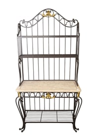 French Style Iron Brass Bakers Rack, 81"h x 42"d x