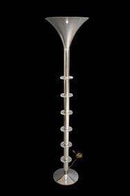 Mid-Century Floor Lamp, chrome and Lucite spheres, inverted trumpet top, 63"h x