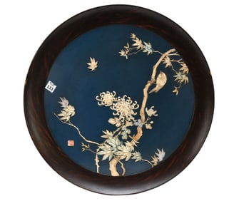 Japanese Decorative Wood Ivory and Abalone Shell Serving Tray, Sh?wa Period