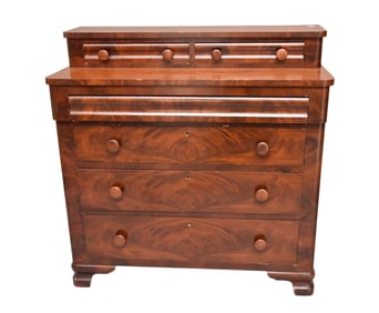 American 19th c. Mahogany Empire Chest, 2 Side by Side Stepback Drawers over 4 Drawers, 41" x 41" x