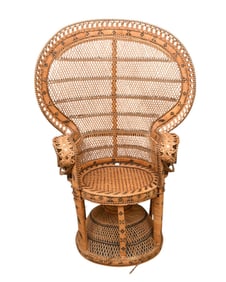 Vintage Wicker Peacock Chair, 54h x 36w inches. Several breaks.