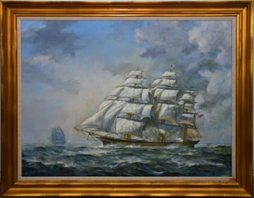 Willard G Fitton (Born c. 1934) oil on canvas, flying cloud clipper ship, signed lower right, oil on