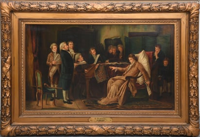 Mozart The Last Moments after Mihaly Munkacsy. Painting size 22 x 38 inches. overall framed size 34