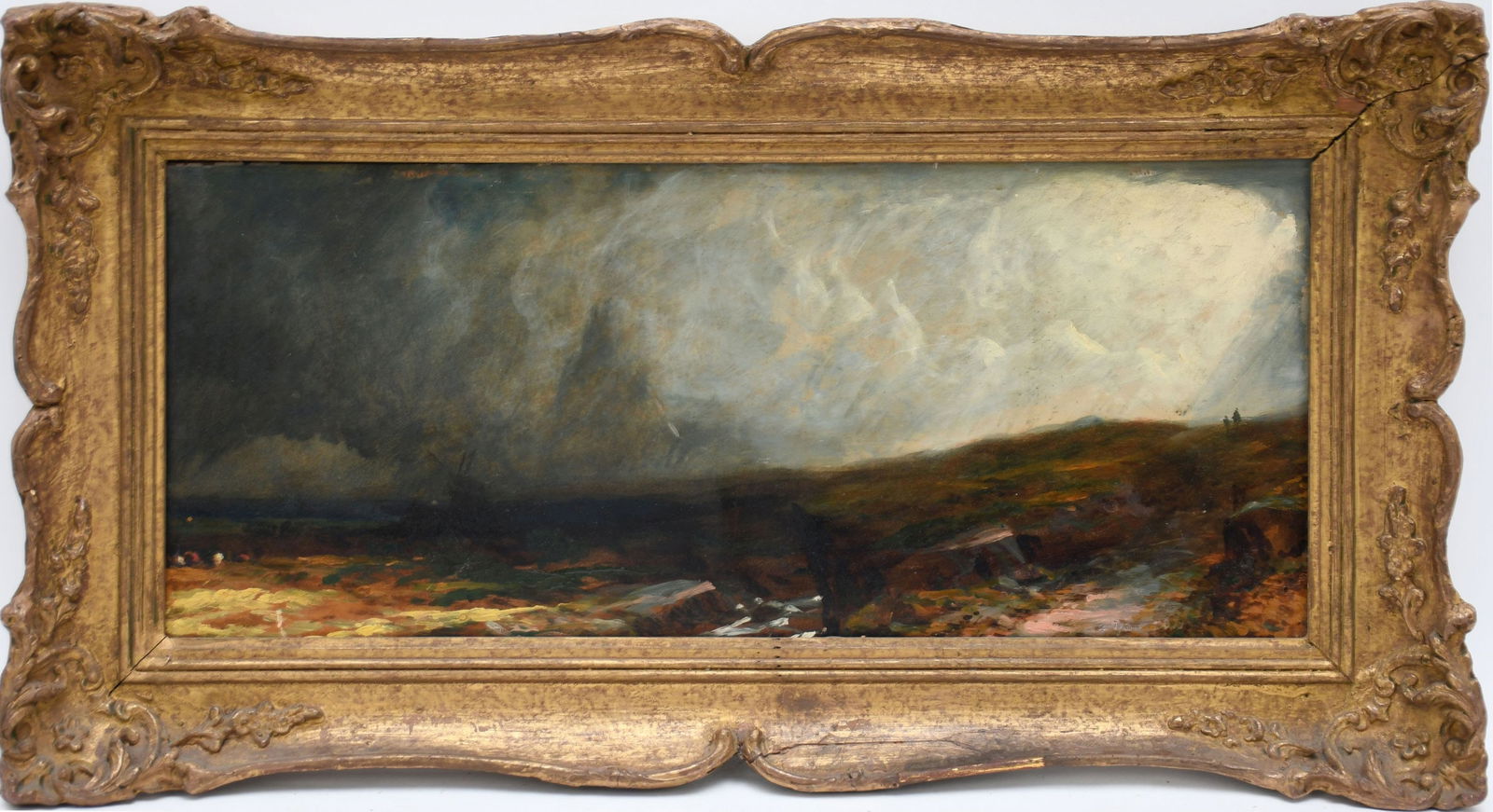C. Dawson European School ca. 1940's. oil on Masonite panel,  Landscape- Storm Approaching, in gilt (1 of 5)
