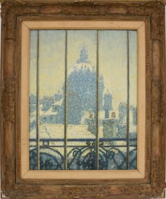 David Ericson (American 1869-1946) Oil on Canvas, "Val de Grace" Paris Church in snow. canvas size