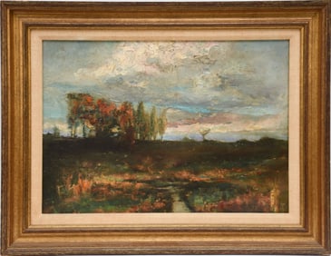 Edward Gay (American, 1837-1928) Oil on canvas, Landscape- in a field, canvas size 14 x 20 in.