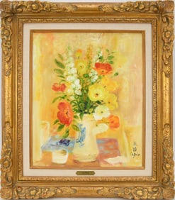 Le Pho (Vietnamese/French, 1907-2001) Oil on canvas, Les Poppies Jaunes, Still Life Vase of