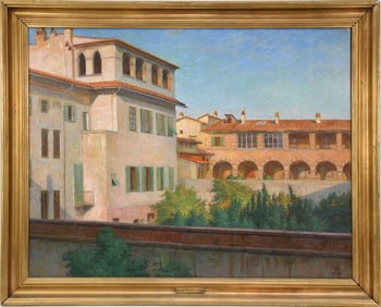 Carl Mathorne (Danish 1878-1942) Venetian painting Houses, oil on canvas, sign lower right in