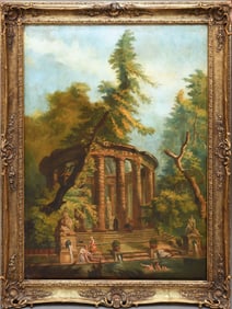 ROBERT (French 18th century) oil on canvas, BATHING POOL-copy after original and Metropolitan,