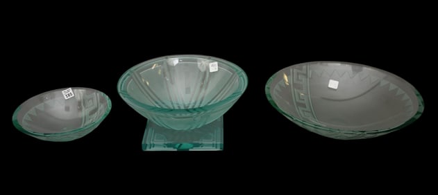 Three Piece Modernism Art Deco Style Crystal Table Garniture by Steven Schlanser 20th Century,