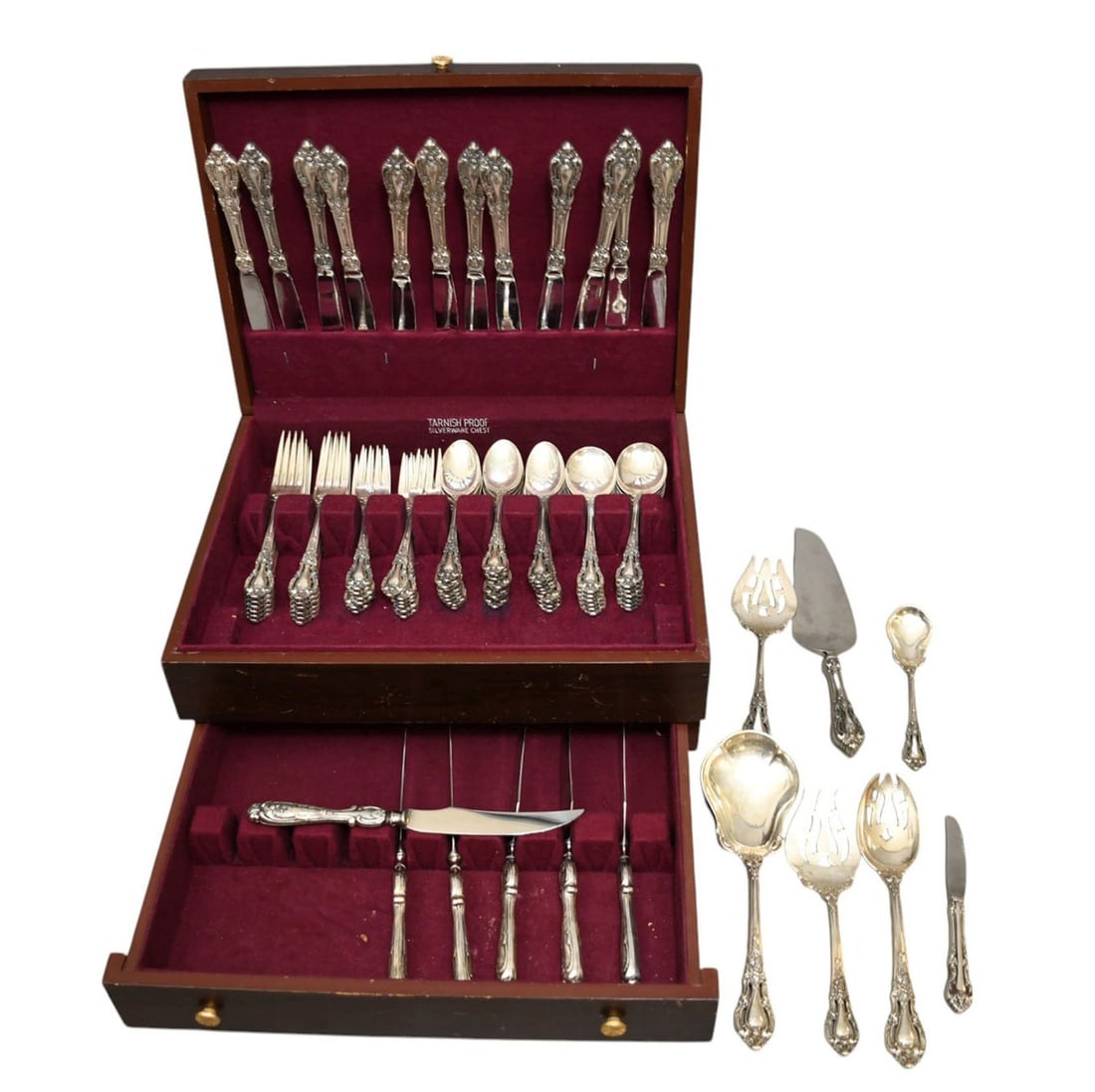 Lunt Sterling Silver Flatware Set, Eloquence Pattern 1953, incl; 12 Dinner Knives (9"L), 12 Dinner (1 of 7)