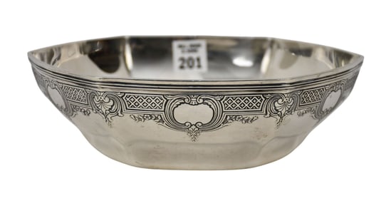 Tiffany & Co. Makers Sterling Silver Hexagonal Bowl, 18ozt, 2 1/2"h x 8 1/2"w